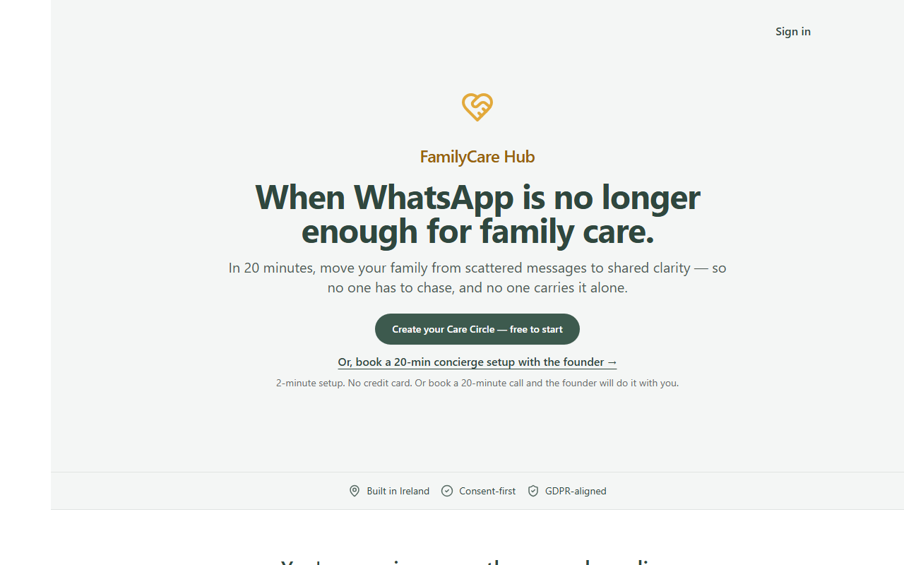 FamilyCare Hub landing page